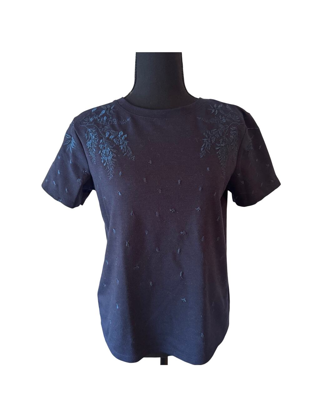 RESERVED Navy Embroidered Short Sleeve Top Size XS